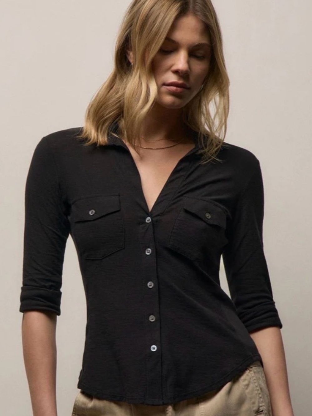 James Perse Sheer Slub Side Panel Shirt Black Size 3 / L